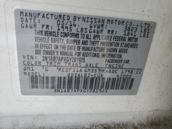NISSAN SENTRA WHITE - 3N1AB7APXGY281925