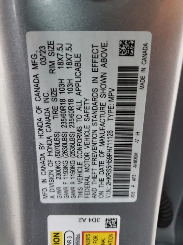 HONDA CRV SILVER - 2HKRS5H59PH711126