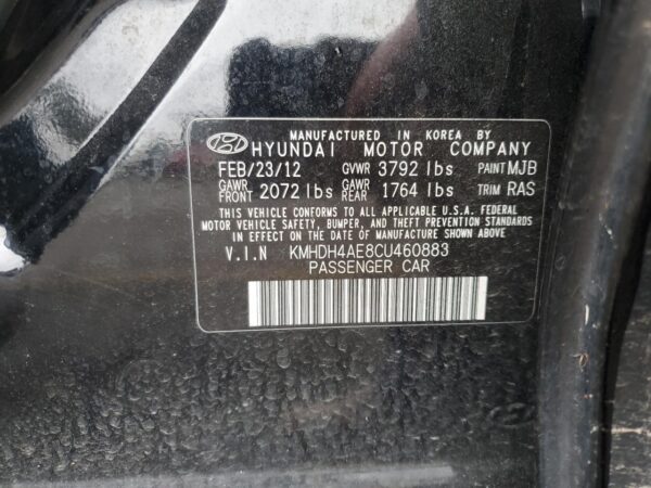 HYUNDAI ELANTRA BLACK - KMHDH4AE8CU460883