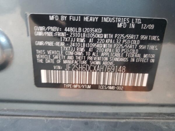 SUBARU FORESTER GRAY - JF2SH6DCXAH769148