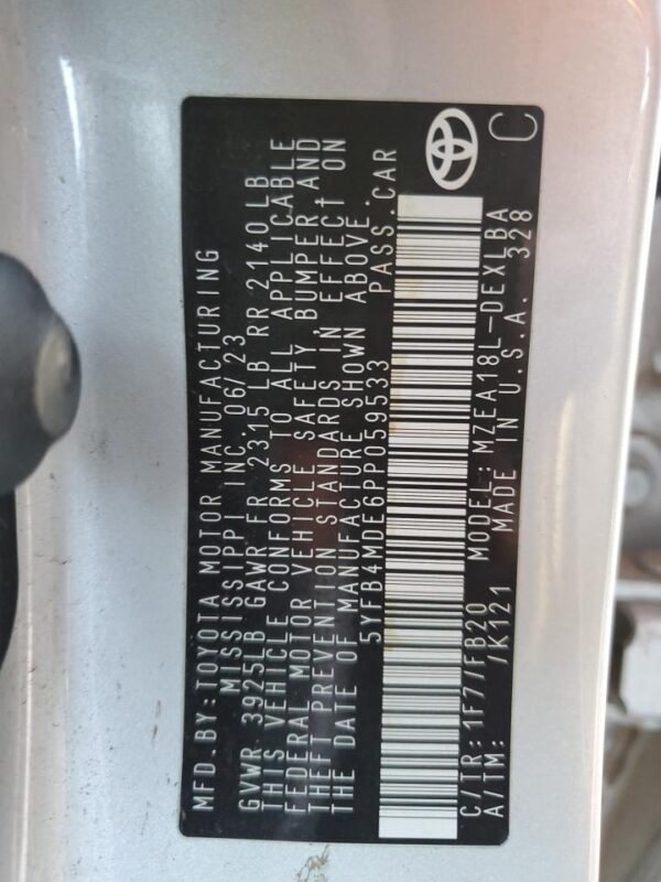 TOYOTA COROLLA SILVER - 5YFB4MDE6PP059533