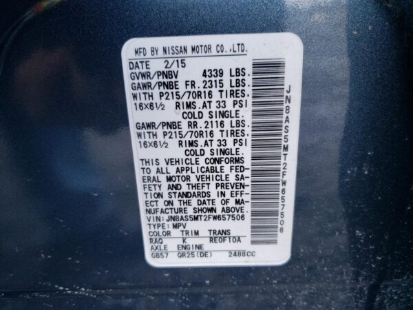NISSAN ROGUE BLUE - JN8AS5MT2FW657506