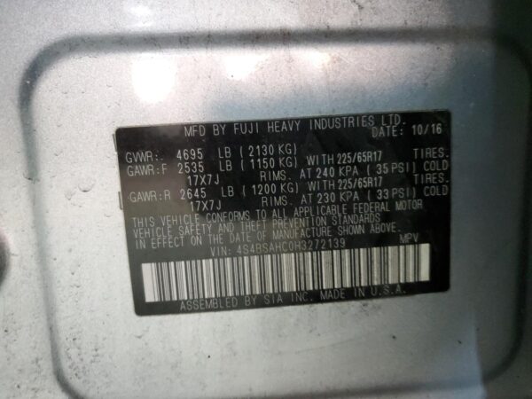 SUBARU OUTBACK SILVER - 4S4BSAHC0H3272139