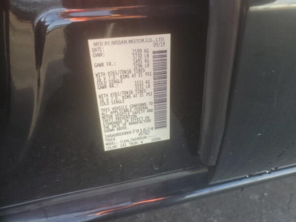 NISSAN FRONTIER BLACK - 1N6AD0ER8KN791624
