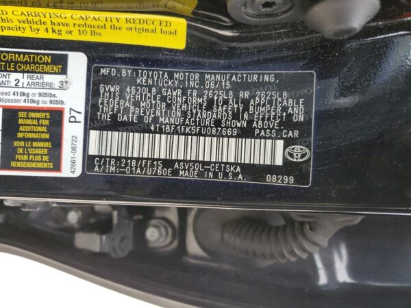 TOYOTA CAMRY BLACK - 4T1BF1FK5FU087669