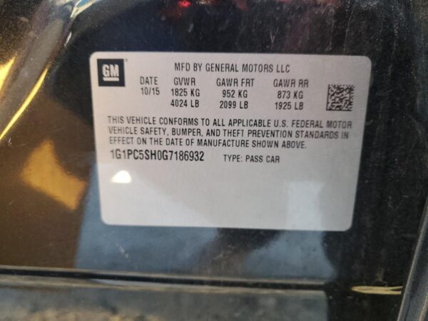 CHEVROLET CRUZE BLACK - 1G1PC5SH0G7186932