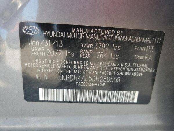 HYUNDAI ELANTRA GRAY - 5NPDH4AE5DH286559