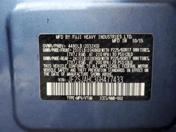 Subaru FORESTER 2016 - JF2SJAHC3GH477433
