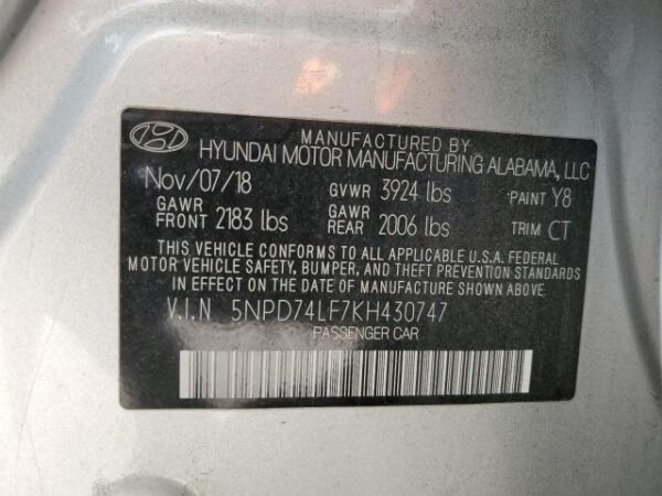 Hyundai Elantra 2019 - 5NPD74LF7KH430747
