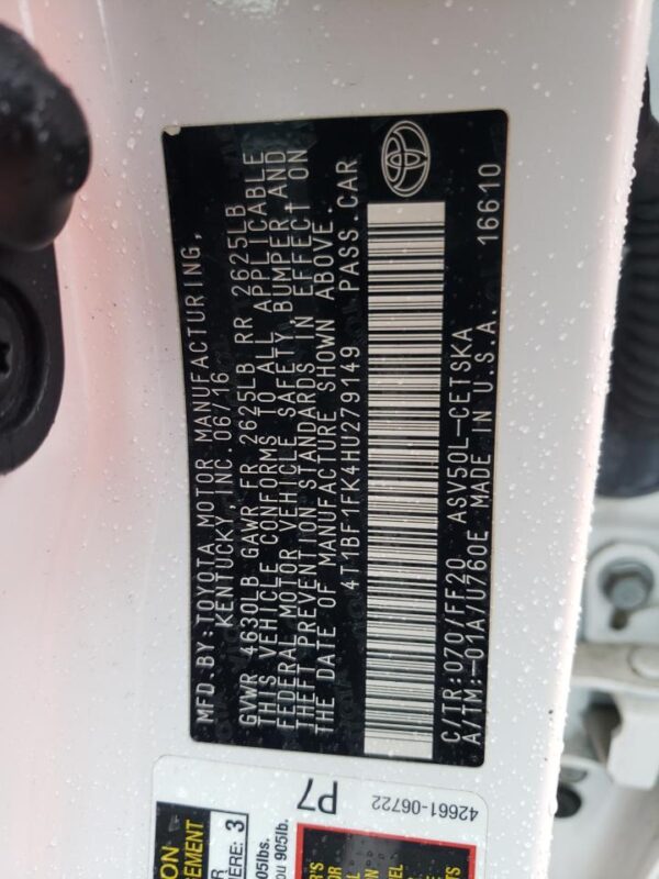 TOYOTA CAMRY WHITE - 4T1BF1FK4HU279149