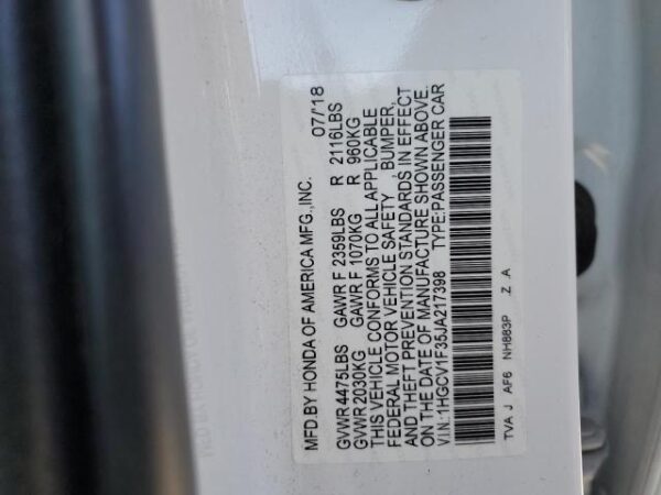 Honda Accord 2018 - 1HGCV1F35JA217398