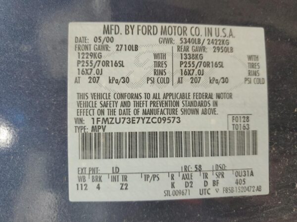 FORD EXPLORER BLUE - 1FMZU73E7YZC09573