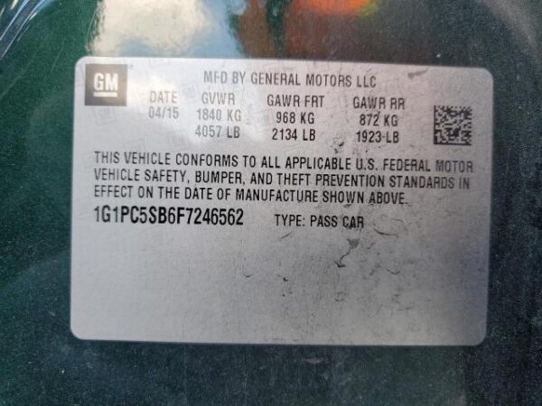 Chevrolet CRUZE 2015 - 1G1PC5SB6F7246562