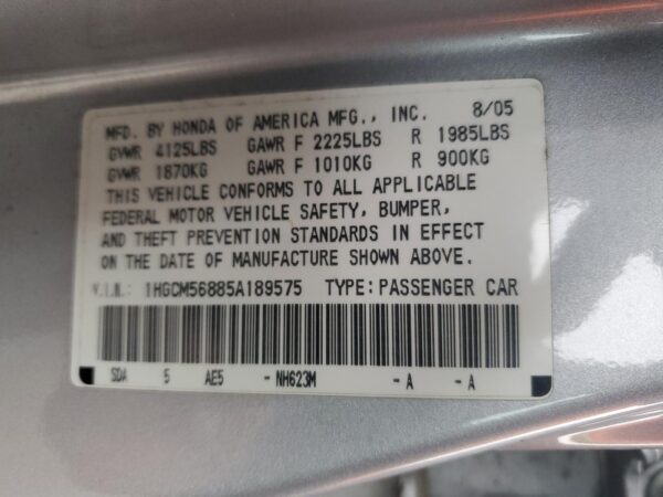 HONDA ACCORD SILVER - 1HGCM56885A189575