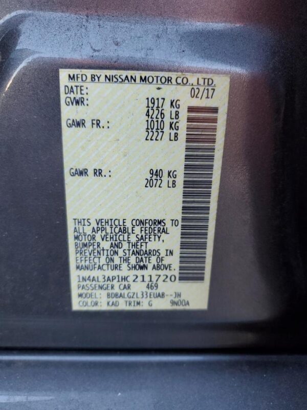NISSAN ALTIMA GRAY - 1N4AL3AP1HC211720