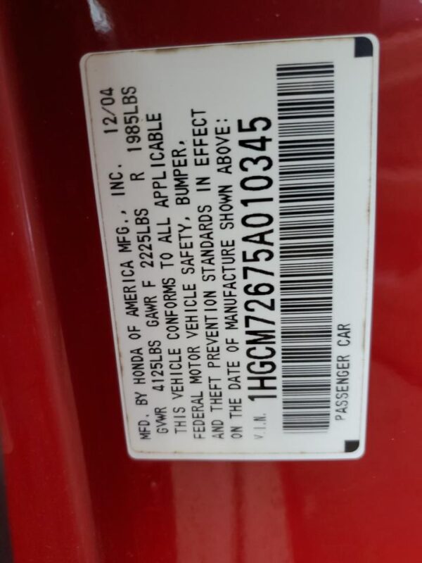 HONDA ACCORD RED - 1HGCM72675A010345