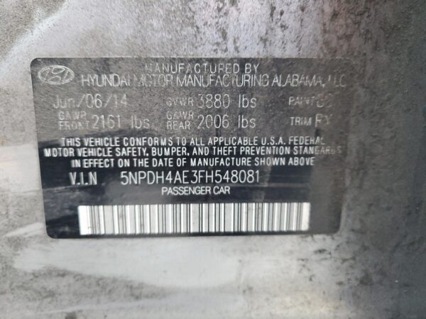 HYUNDAI ELANTRA SILVER - 5NPDH4AE3FH548081