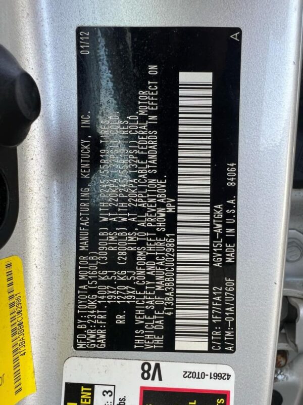 TOYOTA VENZA SILVER - 4T3BA3BB0CU029861