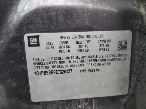CHEVROLET CRUZE GRAY - 1G1PB5SG9E7326127