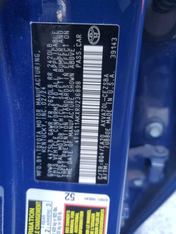 TOYOTA CAMRY BLUE - 4T1G11AKXRU236898
