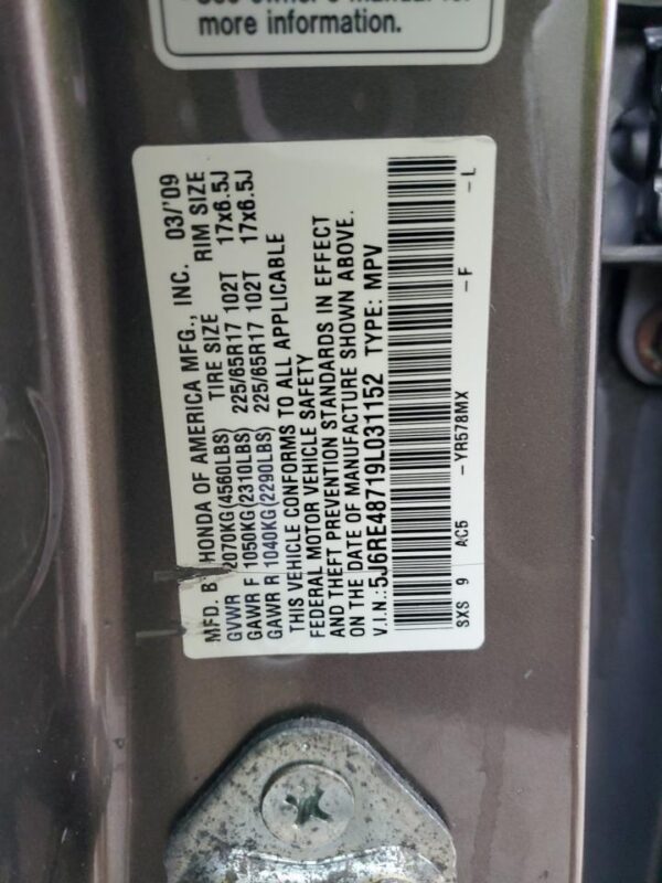 HONDA CRV BROWN - 5J6RE48719L031152