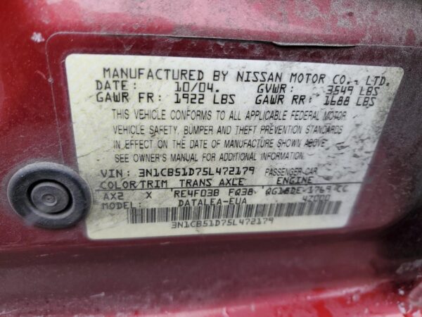 NISSAN SENTRA RED - 3N1CB51D75L472179