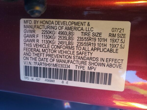 HONDA CRV RED - 7FART6H91ME030334