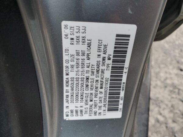 HONDA CRV GRAY - JHLRD68886C019382