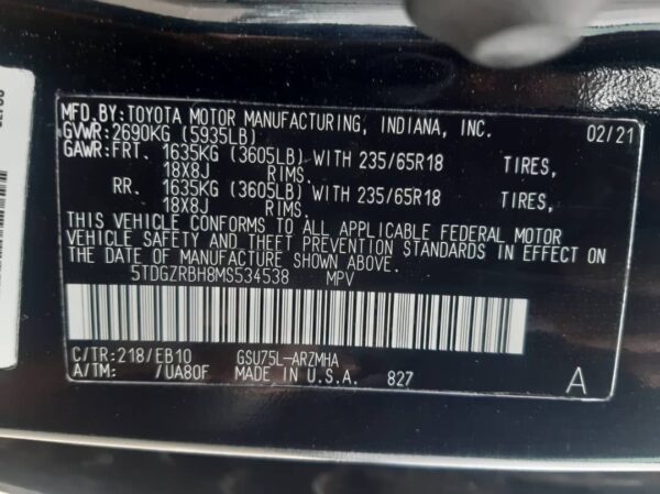 2021 Toyota HIGHLANDER Black - 5TDGZRBH8MS534538