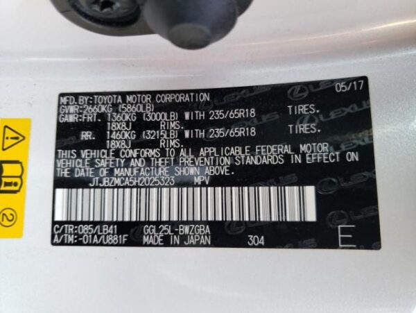 Lexus Rx 350 Base 2017 White 3.5L 6 — JTJBZMCA5H2025323