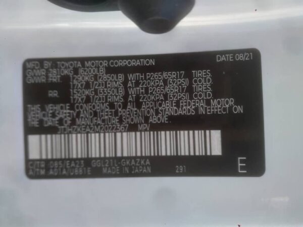 LEXUS RX350L WHITE 2021 3.5L- JTJHZKEA2M2022367