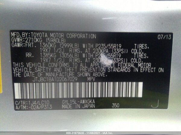 2013 Lexus RX450H Silver - JTJBC1BA1D2067029