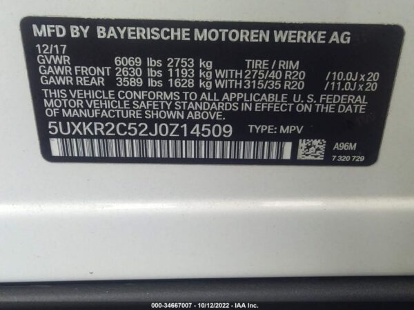 2018 BMW X535i sDrive White - 5UXKR2C52J0Z14509
