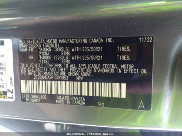Lexus Rx 350 Base 2023 Gray 3.5L 6 — 2T2BAMCA9PC001953